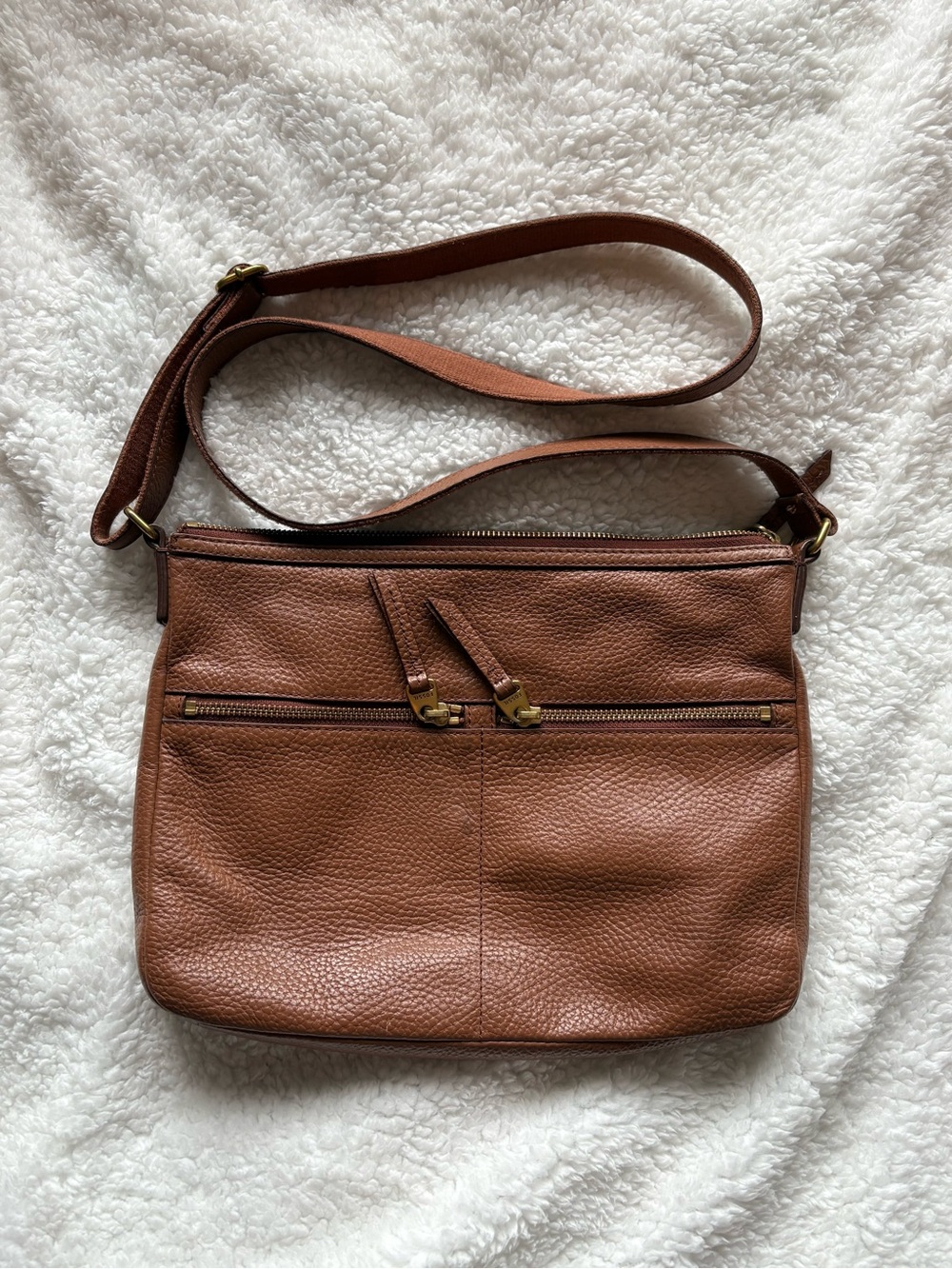 Fossil Genuine Leather Crossbody Messenger Bag Cognac Brown Vintage Style